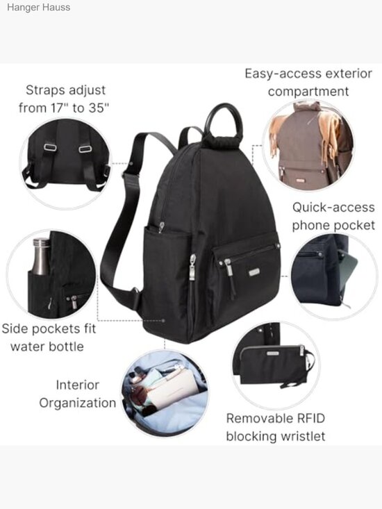 Baggallini Women\'s RFID Phone Wristlet All Day Backpack in Black main image 5
